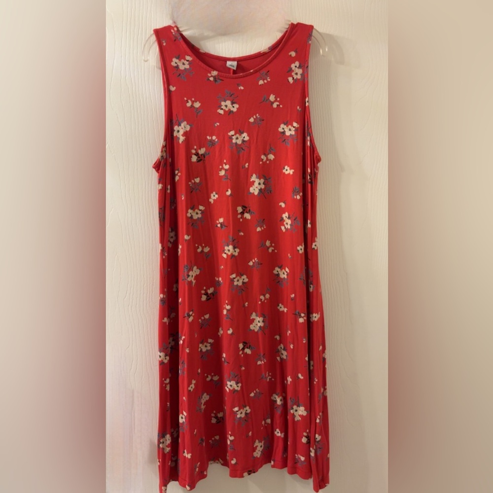Old Navy Red Floral Sleeveless Scoop Neck Midi Sundress